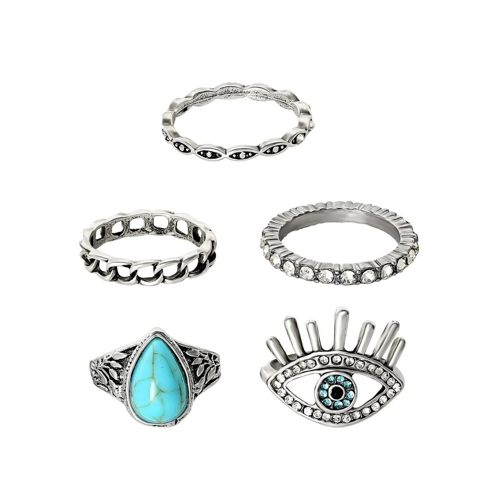 Jessica Simpson Fashion Metal Faux‎ Turquoise Stone Ring Jewelry Set  Set of 5